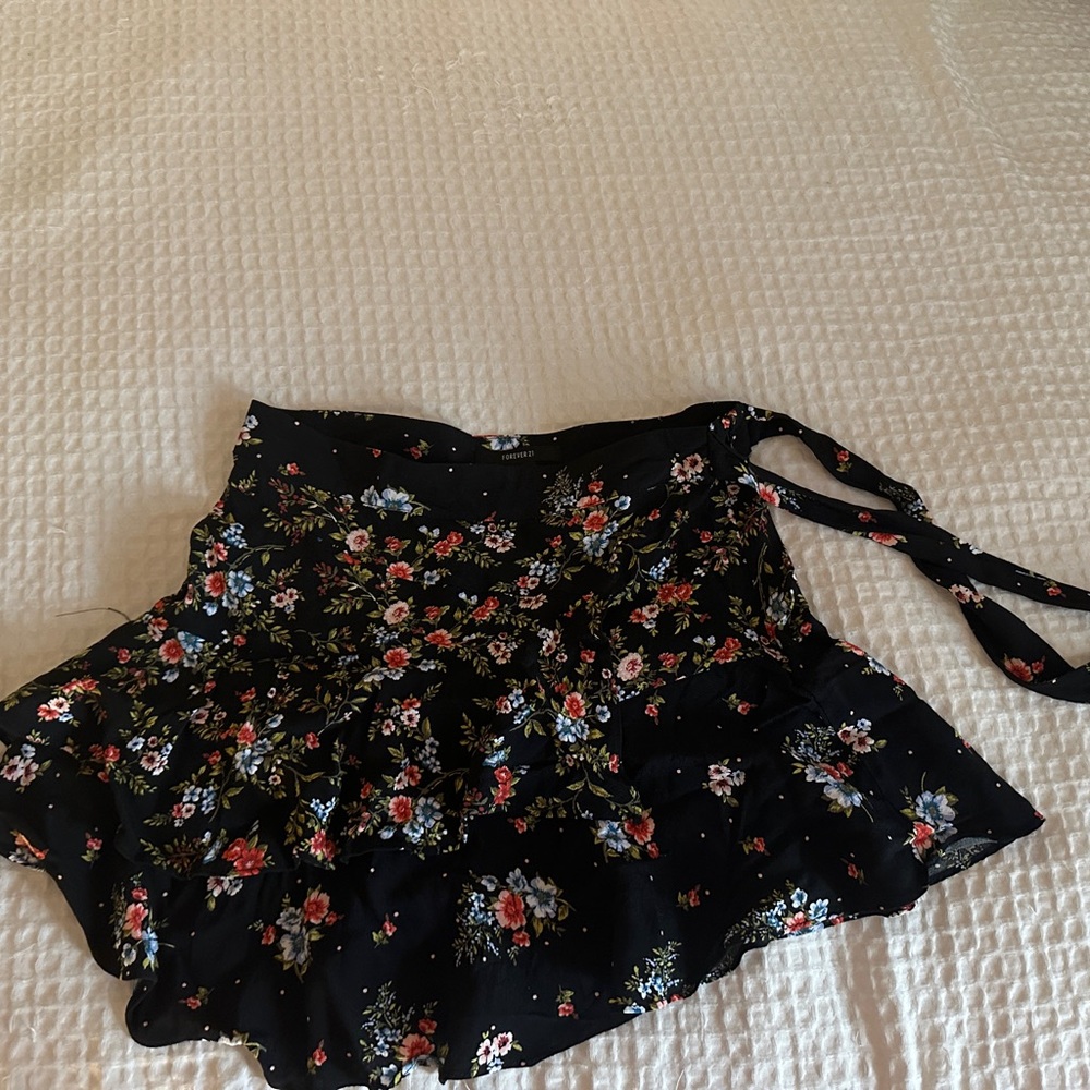 Floral Black Wrap skirt